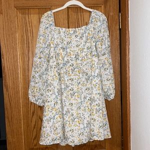 EXLURA Womens Square Neck Dress Long Puff Sleeve A-Line Casual Short Mini Dress